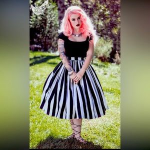 Goth Pinup Girl Capsule Collection Jenny Gathered Full Skirt Black White Stripes